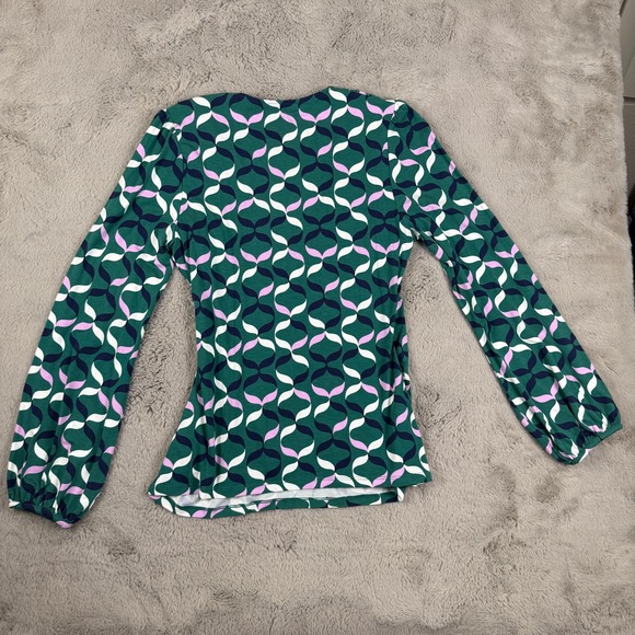 Boden Green Geometric‎ Print Wrap Blouse Long Sleeve Top US 12 UK 16 - Picture 7 of 10